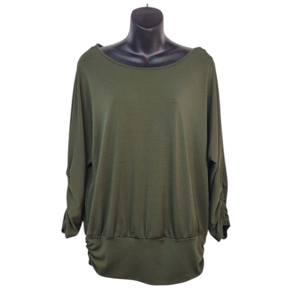 Apt. 9 Women's Green Ruched Sleeve Top Blouse Size L